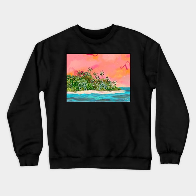 When You Weren't: a Tropical Island Abstract Illustration Crewneck Sweatshirt by AdrienneSmith.Artist